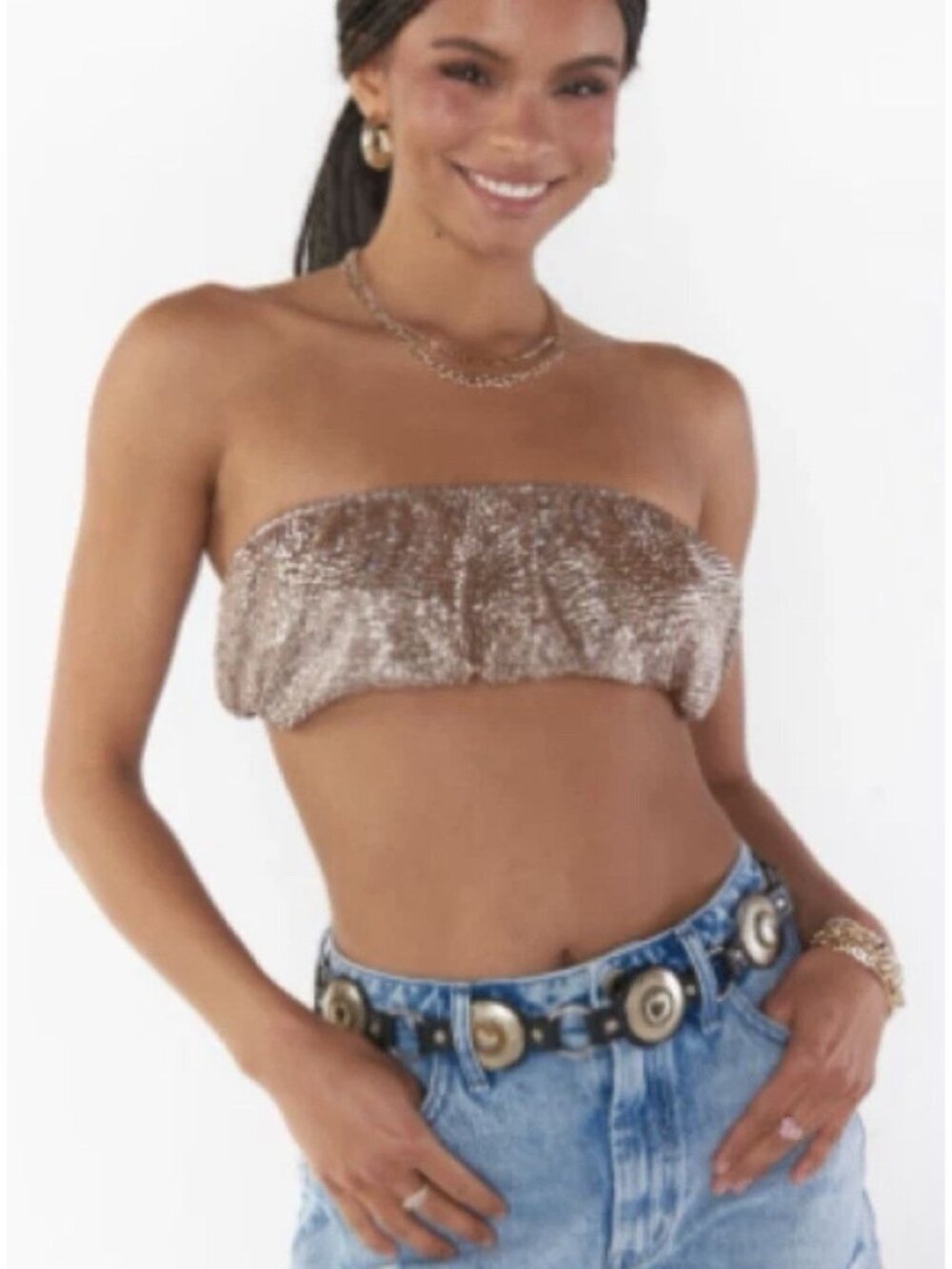 Show Me Your Mumu Micro Tube Top Champagne Silver Confetti S NWT